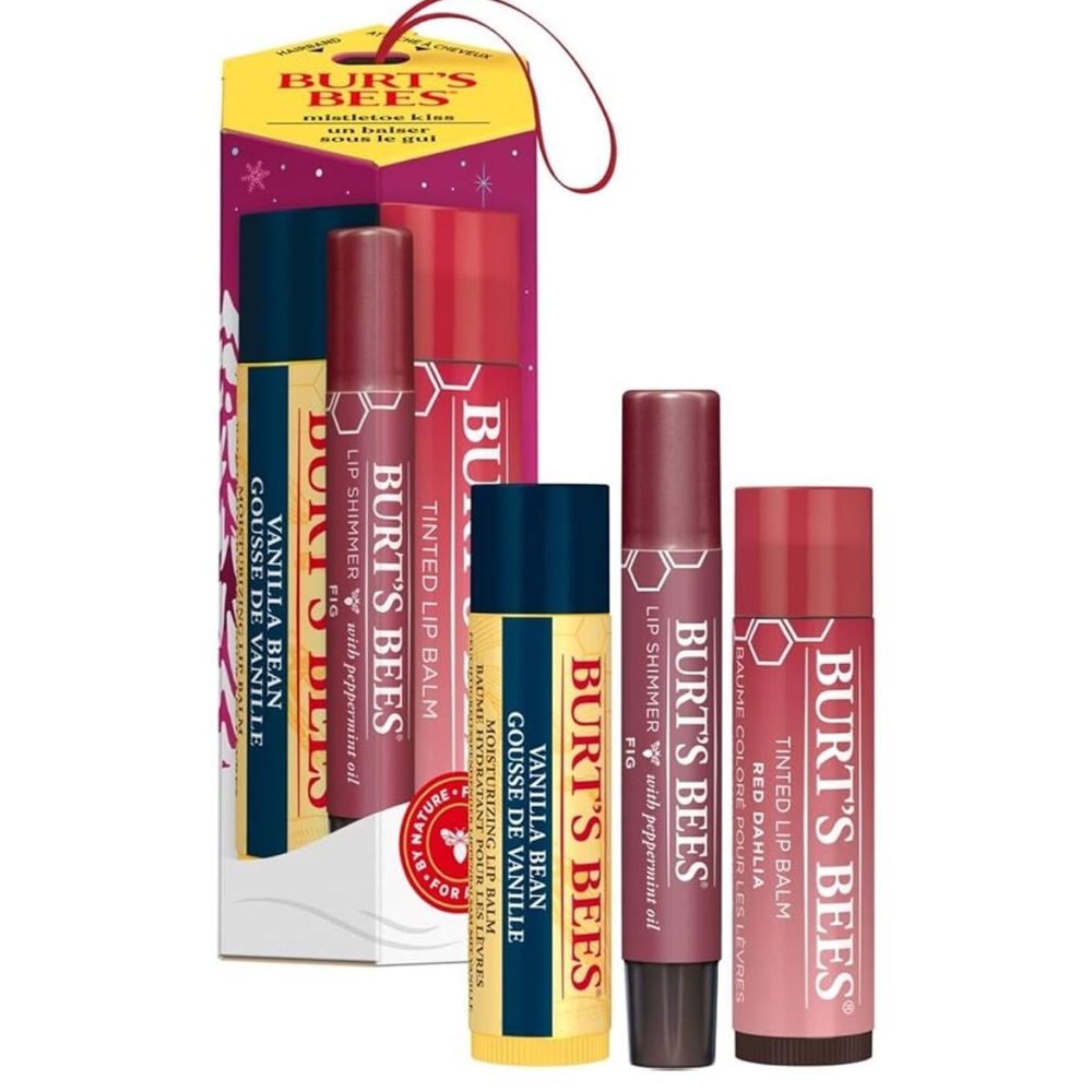 NWT BURTS BEES Mistletoe Kiss Red Holiday Gift Kit, 3 sealed lip products